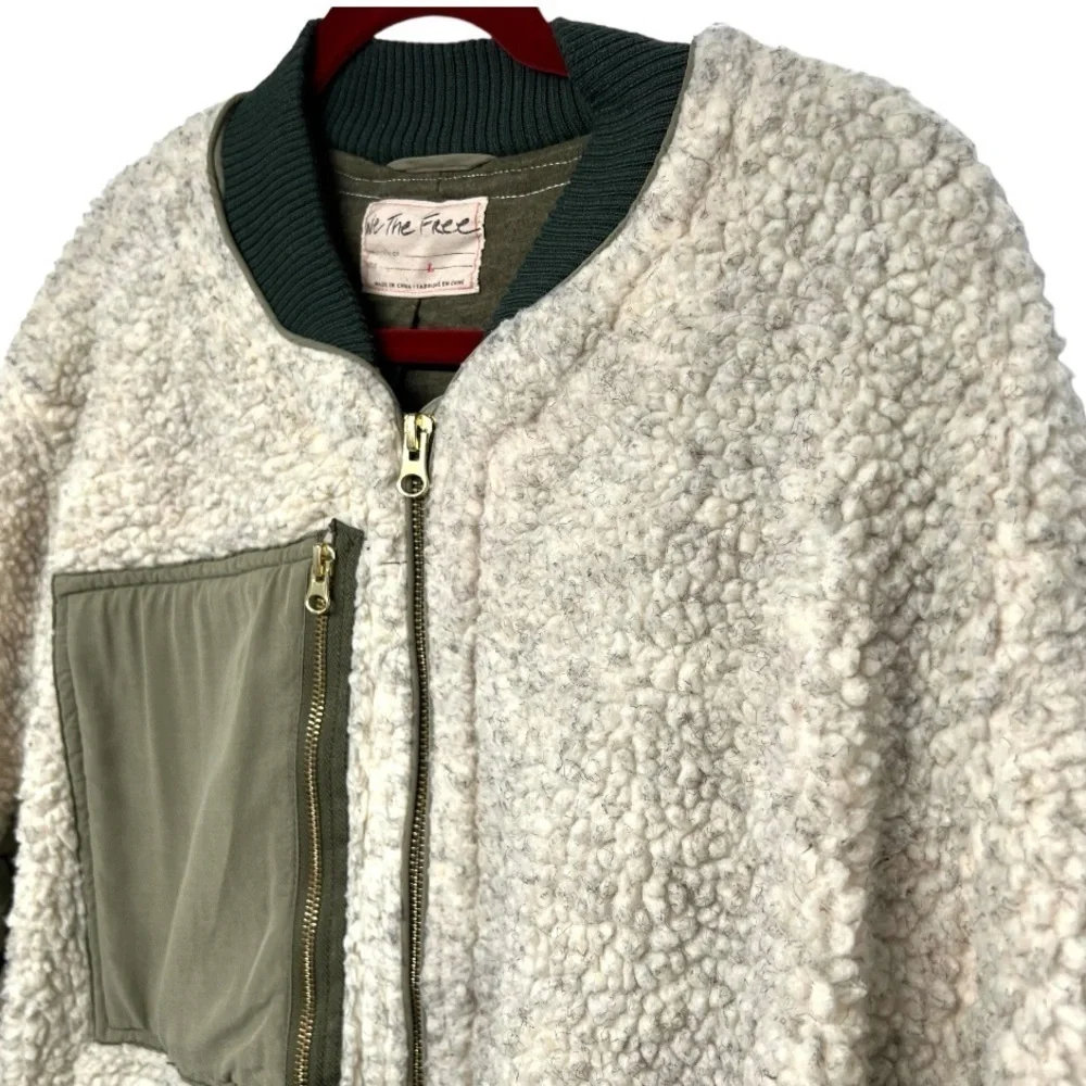 Free People Rivington Sherpa Olive Oversized Relaxed Zipper Jacket Womens Large - Picture 8 of 11